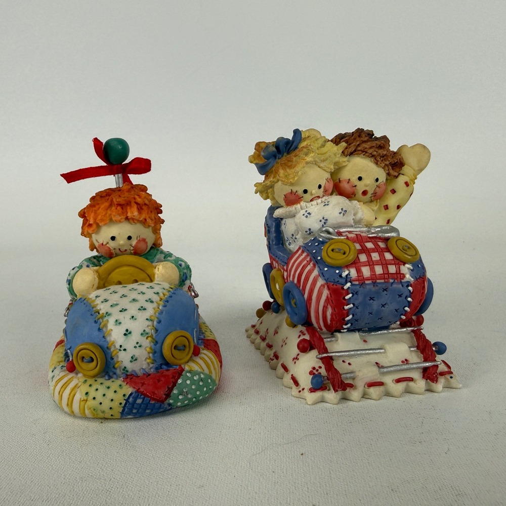 Vintage ENESCO Cute As a Button Resin Figurine Bumper Car & RollerCoaster Set 2